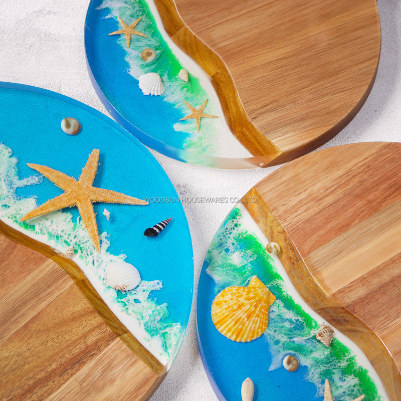 WOODSUN New Ocean Paddle Charcuterie Pizza Cutting Board Acacia Wood Serving Resin Board