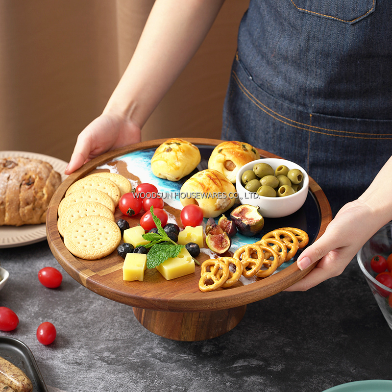 Woodsun 2026 Sea Wave Resin Cake Stand Wooden Plate