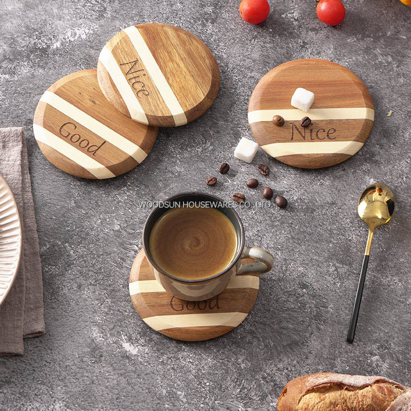 Woodsun Double Twill Design Professional Supplier Coasters Custom Drink Acacia Wood Trivets