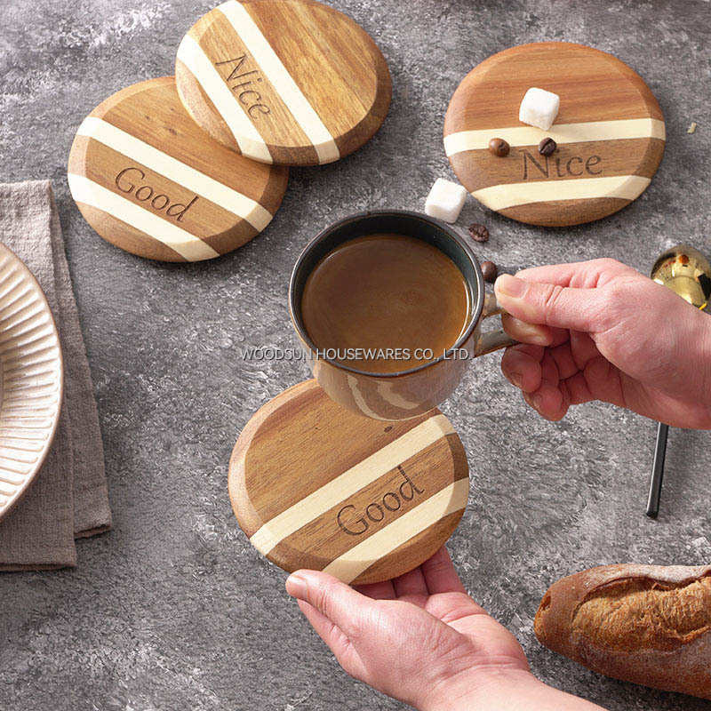 Woodsun Double Twill Design Professional Supplier Coasters Custom Drink Acacia Wood Trivets