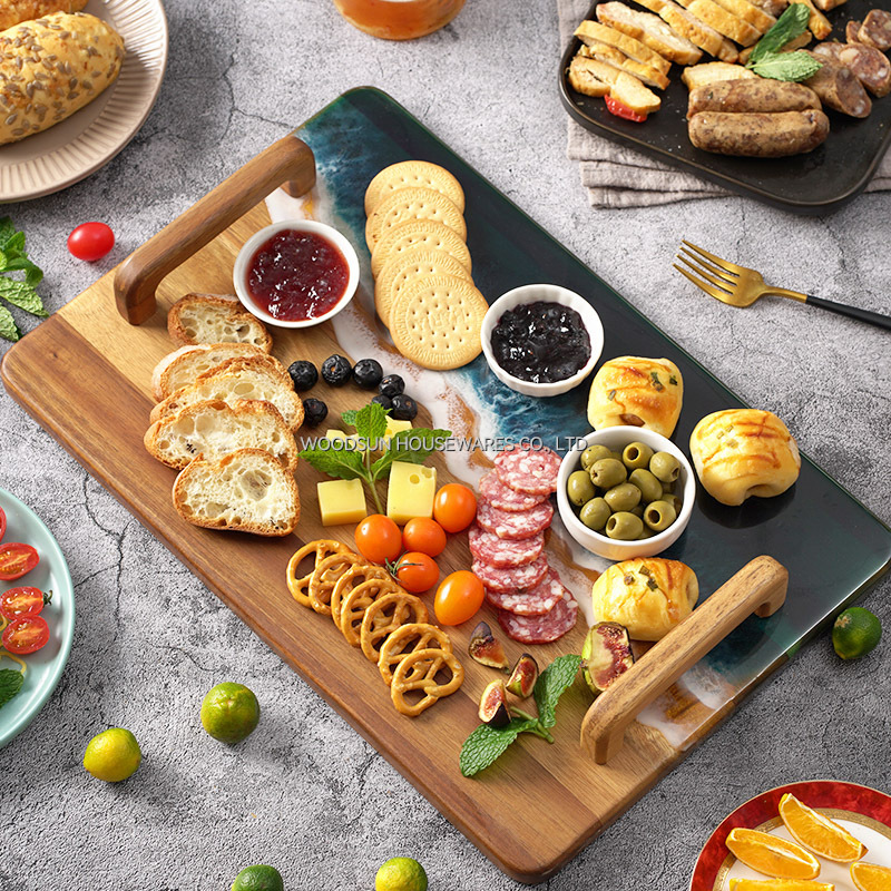 Woodsun Custom Sea Wave Resin Wooden Food Serving Trays Set for Restaurant