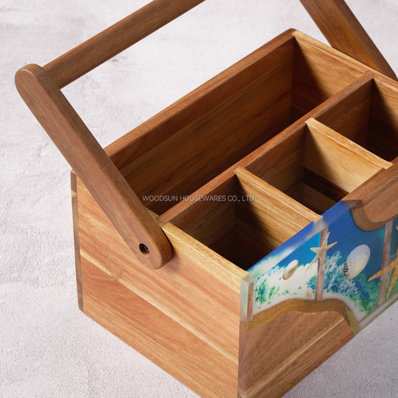 Woodsun Custom Manufacturer Utensil Caddy Wooden Basket For Gift