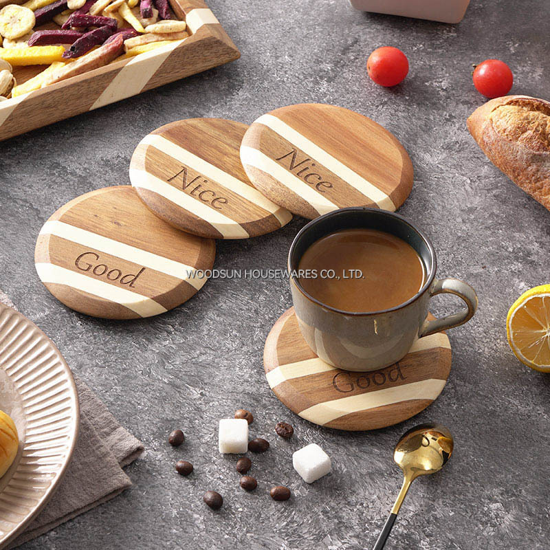 Woodsun Double Twill Design Professional Supplier Coasters Custom Drink Acacia Wood Trivets