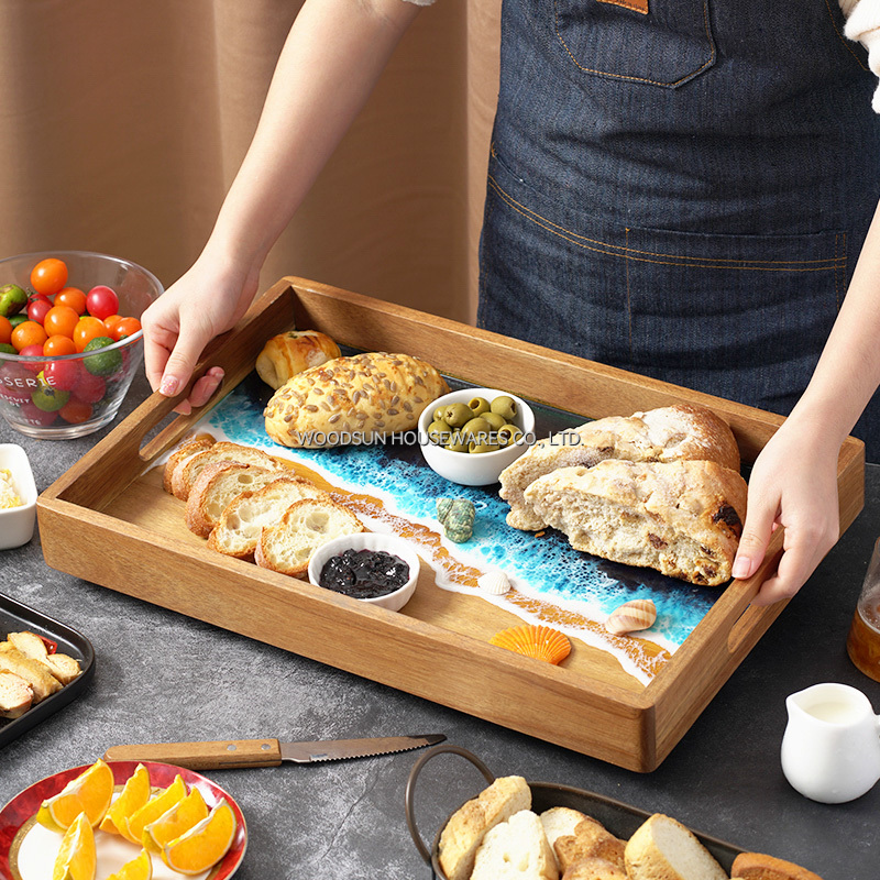 Woodsun Rectangle Marine Resin Wooden Trays Set for Serving