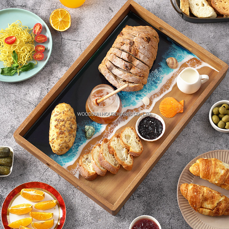 Woodsun Rectangle Marine Resin Wooden Trays Set for Serving