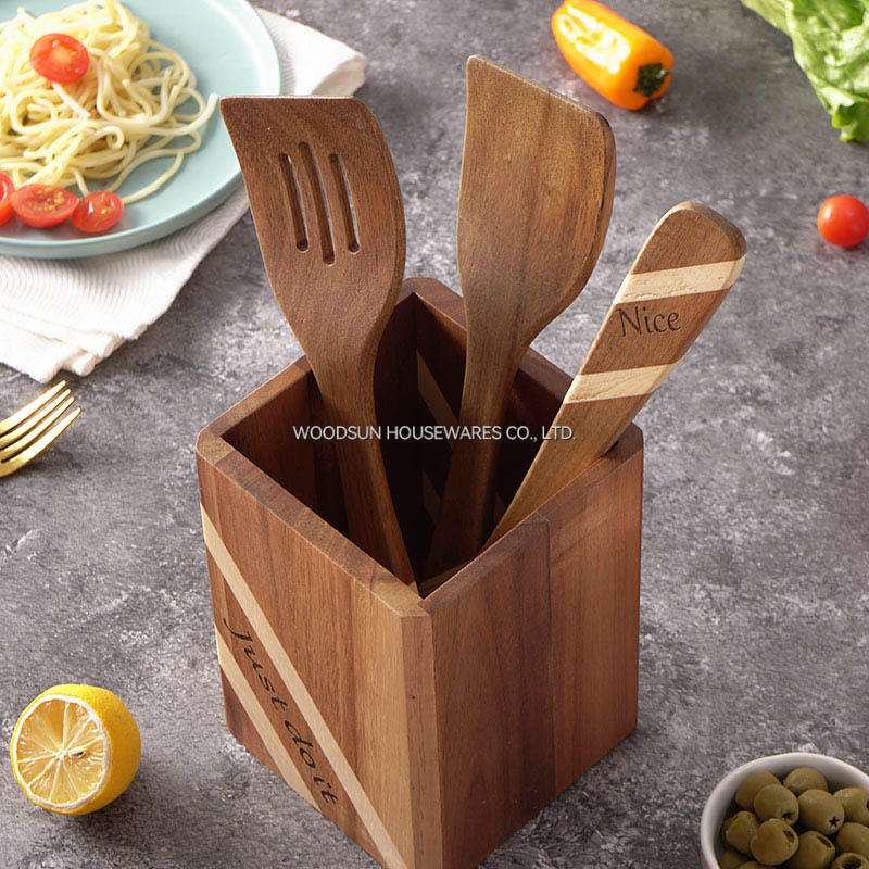 Woodsun Utensilios De Cocina Wooden Kitchen Utensils Holder for Cutlery