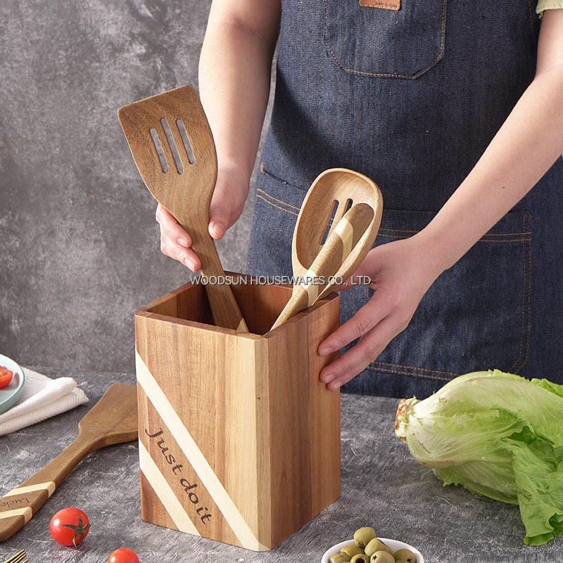 Woodsun Utensilios De Cocina Wooden Kitchen Utensils Holder for Cutlery