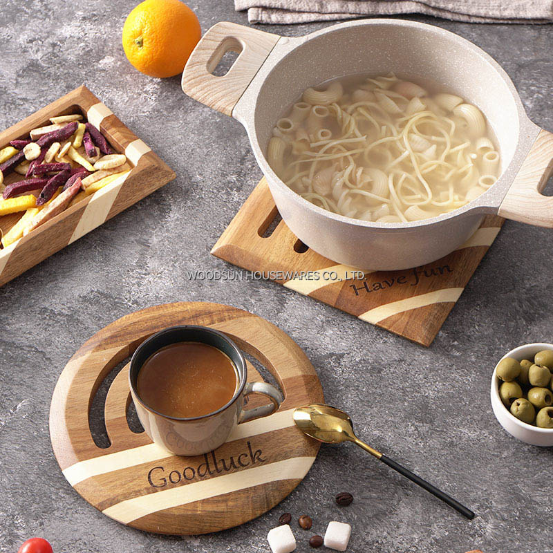 Woodsun Round Square Wooden Kitchen Utensils Acacia Poplar Wood Trivets
