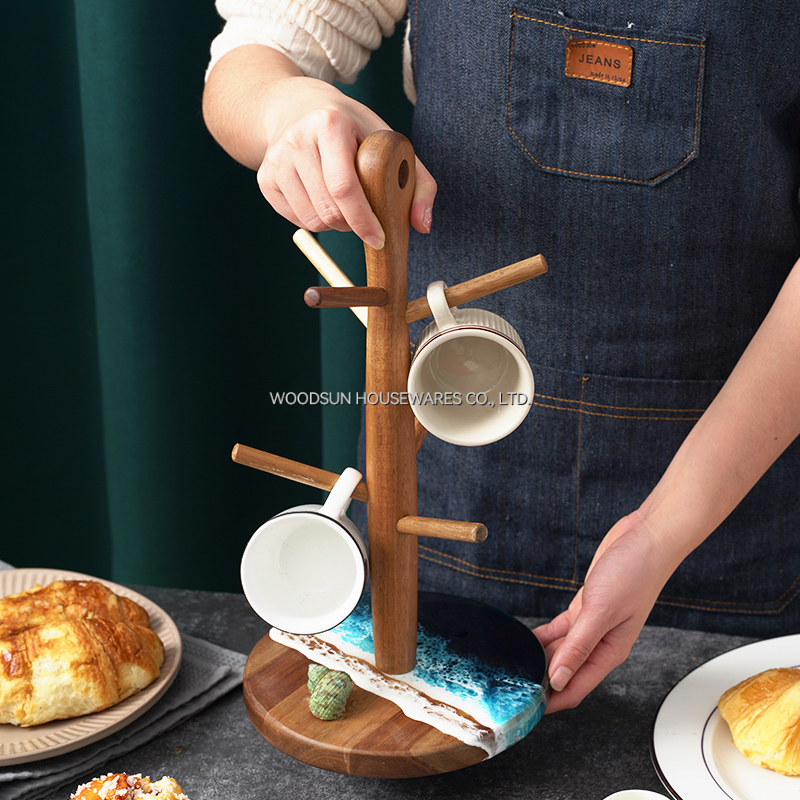 Woodsun Manufacturer Wooden Mug Tree Stand Mug Cup Holder