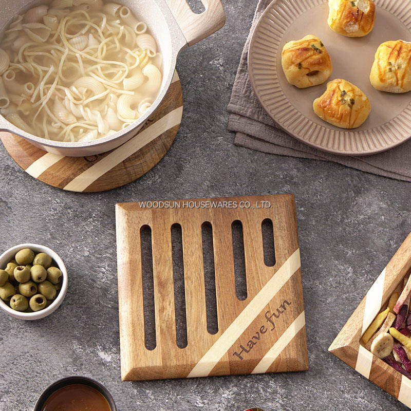 Woodsun Round Square Wooden Kitchen Utensils Acacia Poplar Wood Trivets