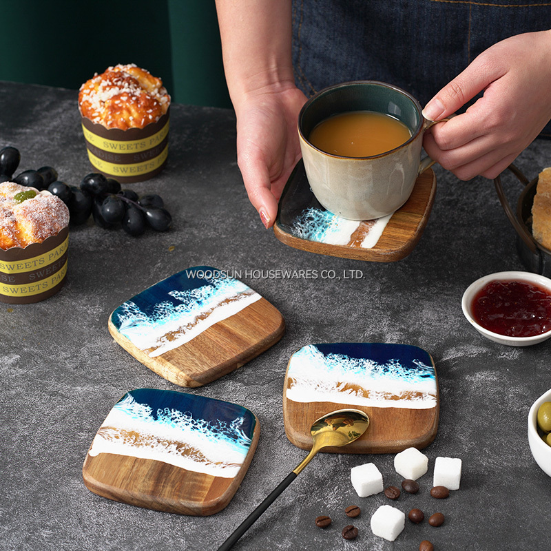 Woodsun Sea Wave Design Wood Set Coaster Holder