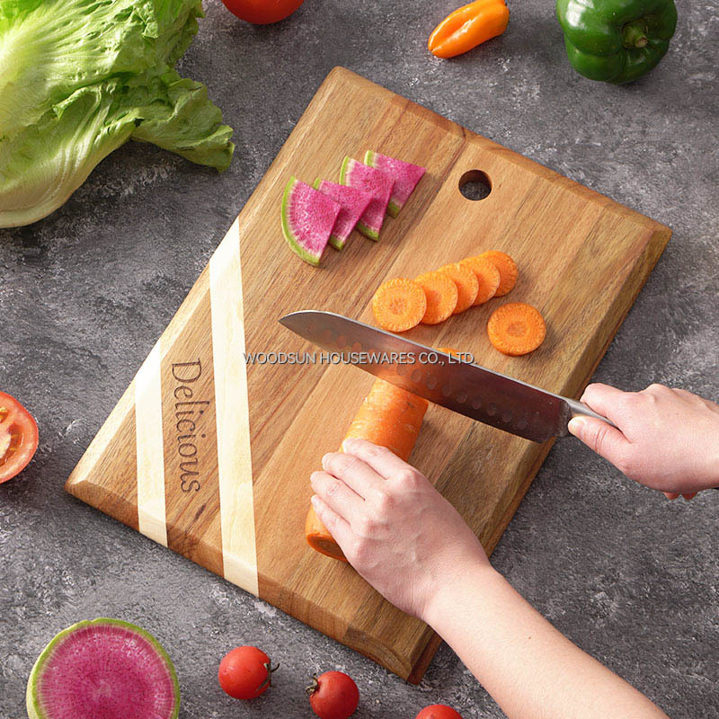 Woodsun Kitchen Acacia Custom Multifunctional Cutting Board Wholesale With Hanging Hole