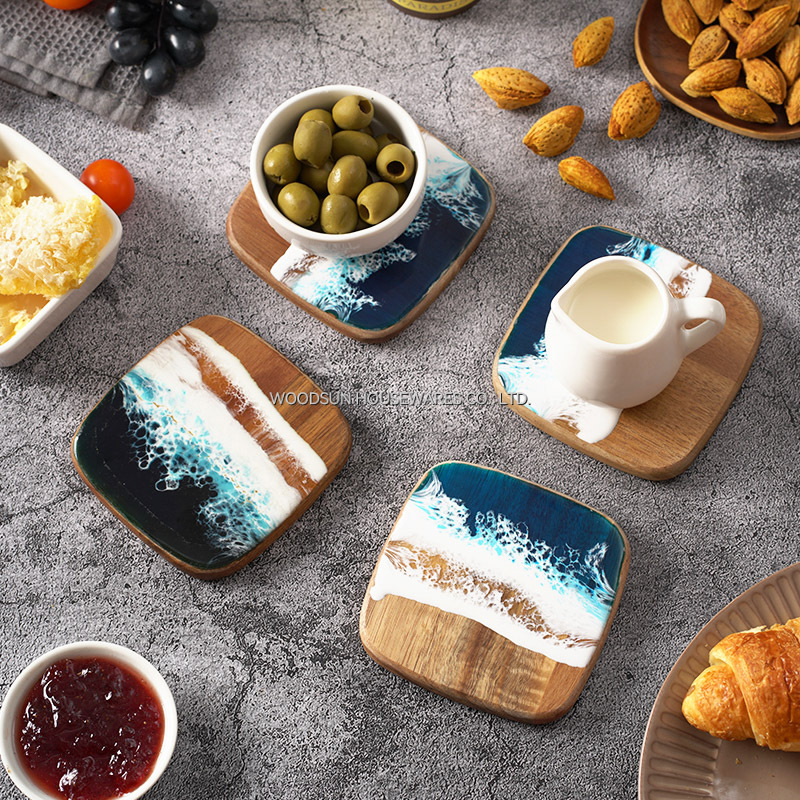 Woodsun Sea Wave Design Wood Set Coaster Holder