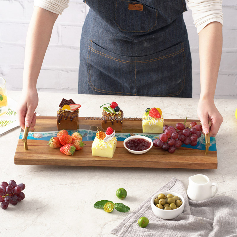 Woodsun New Ocean Resin Series Retro Metal Golden Handle Middle East Serving Tray