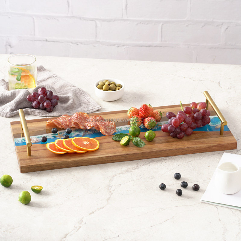 Woodsun New Ocean Resin Series Retro Metal Golden Handle Middle East Serving Tray