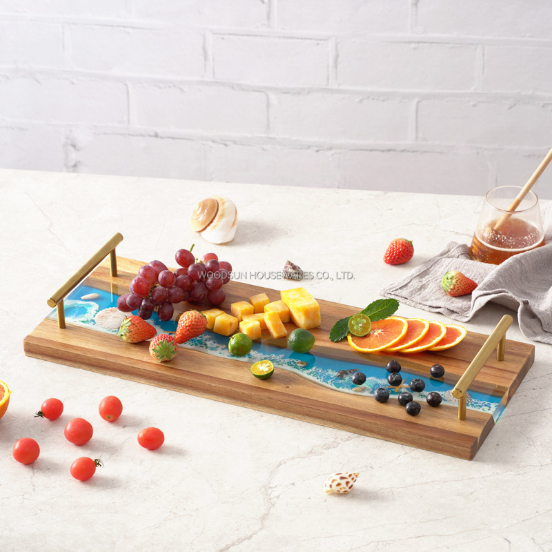 Woodsun New Ocean Resin Series Retro Metal Golden Handle Middle East Serving Tray