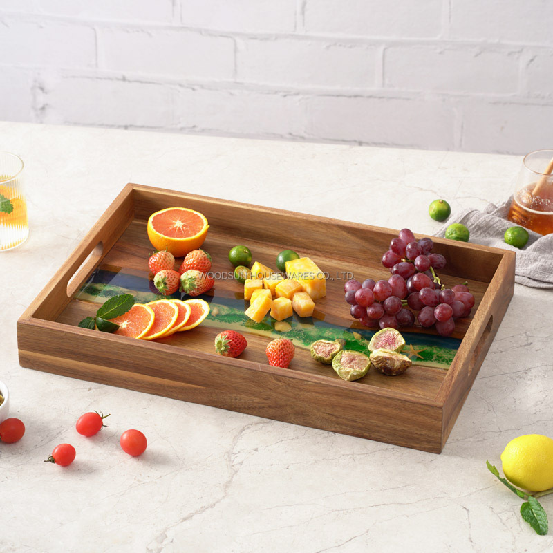 Woodsun New Ocean Resin Series Epoxy Resin Serving Tray For Restaurant