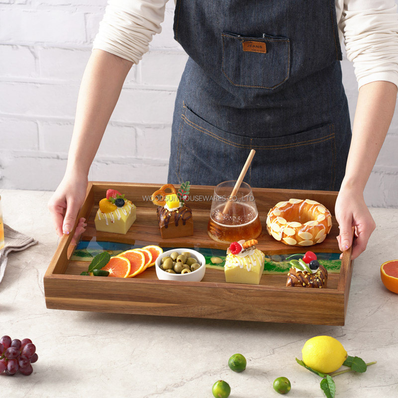 Woodsun New Ocean Resin Series Epoxy Resin Serving Tray For Restaurant