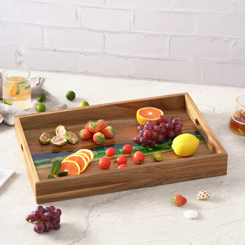Woodsun New Ocean Resin Series Epoxy Resin Serving Tray For Restaurant
