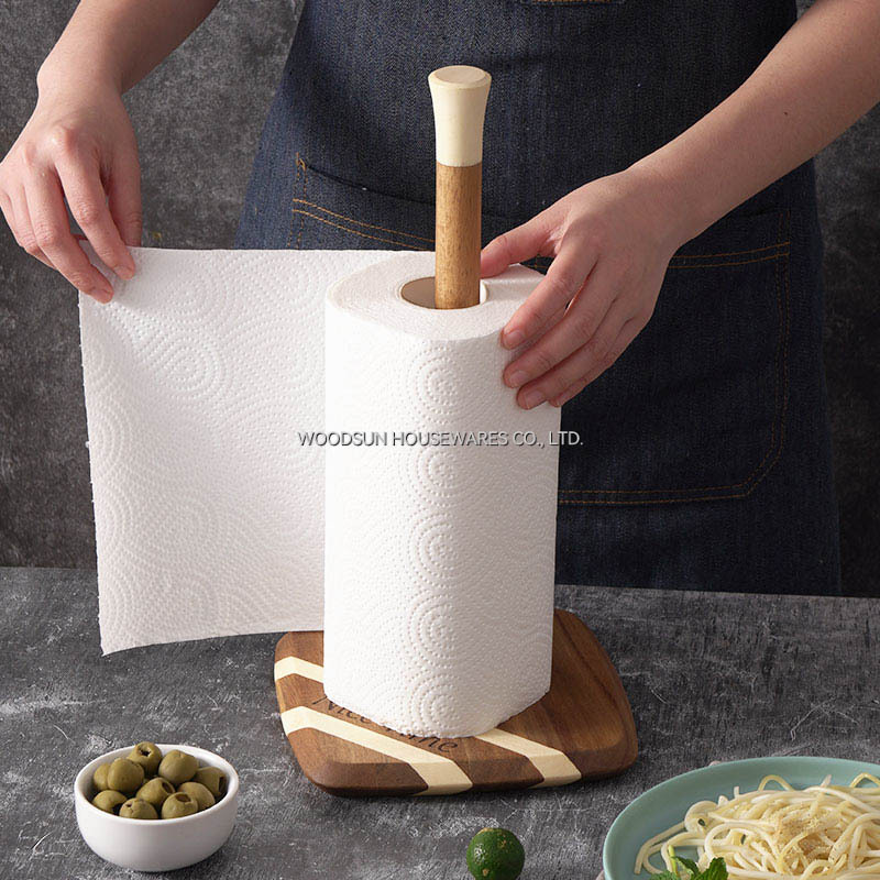 Woodsun Kitchen Wood Paper Towel Holder Bathroom Tissue Vertical Stand Disposable Paper Pot