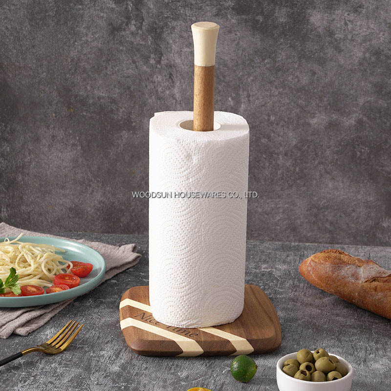 Woodsun Kitchen Wood Paper Towel Holder Bathroom Tissue Vertical Stand Disposable Paper Pot