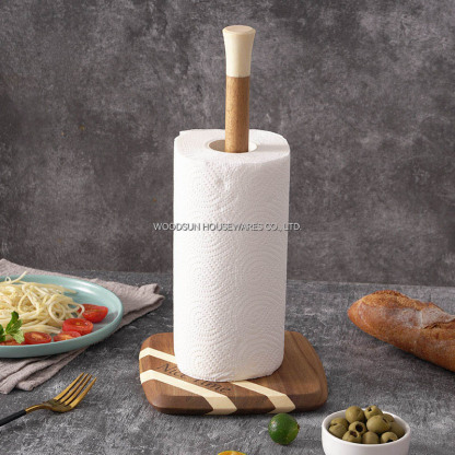 Woodsun Kitchen Wood Paper Towel Holder Bathroom Tissue Vertical Stand Disposable Paper Pot