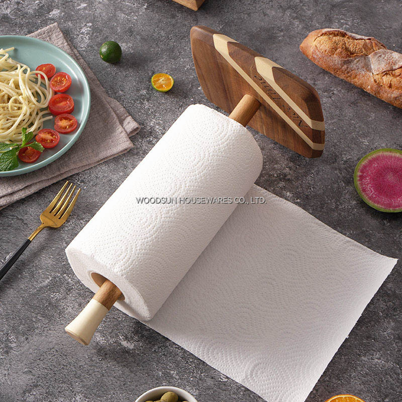 Woodsun Kitchen Wood Paper Towel Holder Bathroom Tissue Vertical Stand Disposable Paper Pot