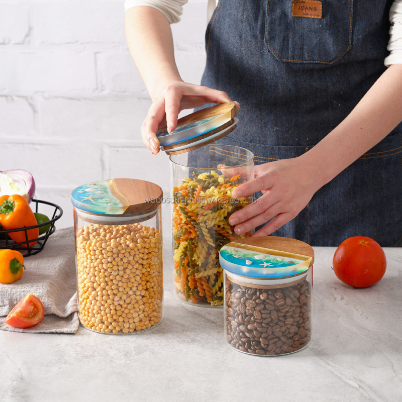 Woodsun Custom Manufacturer Food Storage Jar Container Glass Canister For Christmas Gift