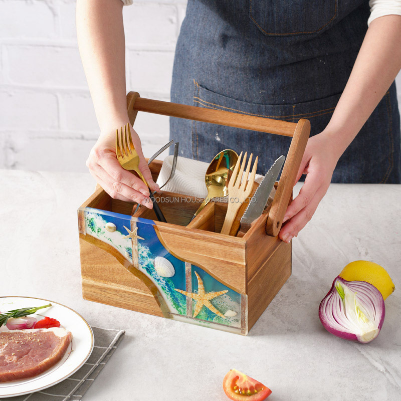 Woodsun Custom Manufacturer Utensil Caddy Wooden Basket For Gift
