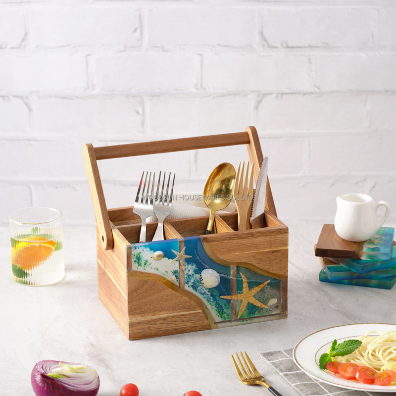 Woodsun Custom Manufacturer Utensil Caddy Wooden Basket For Gift