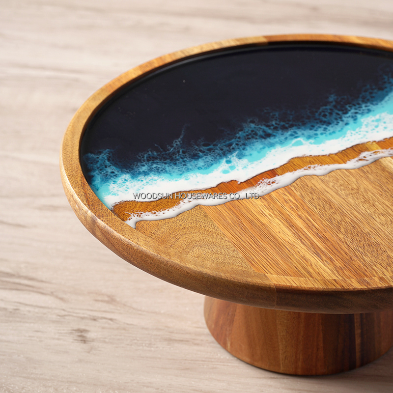 Woodsun 2026 Sea Wave Resin Cake Stand Wooden Plate