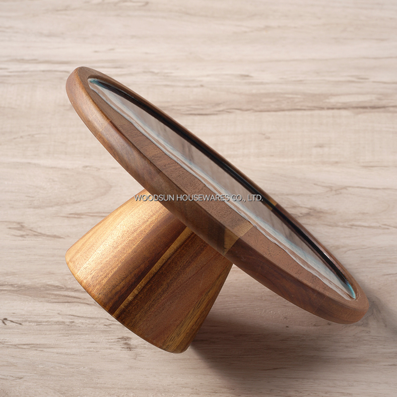 Woodsun 2026 Sea Wave Resin Cake Stand Wooden Plate