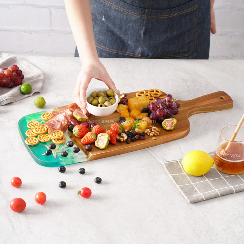 WOODSUN New Ocean Resin Series Paddle Cutting Board Charcuterie Custom Serving Board