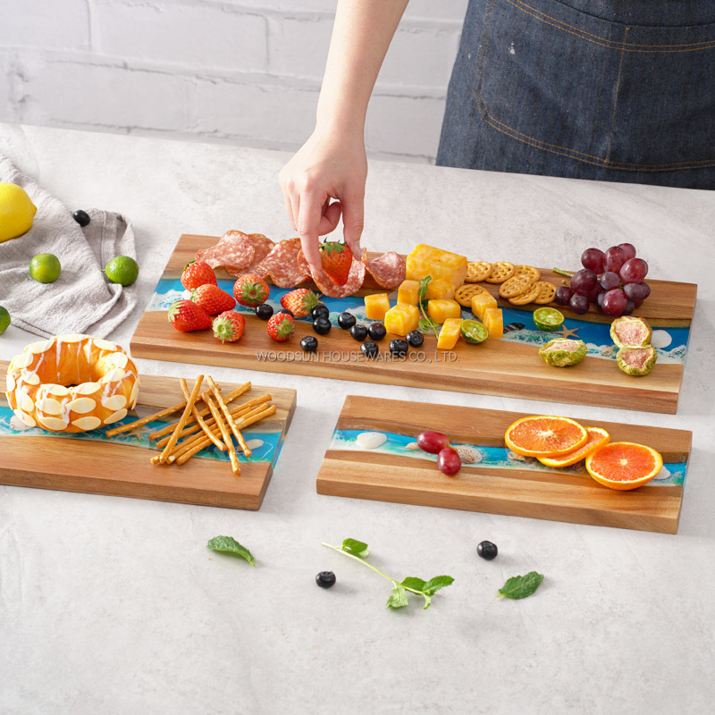 WOODSUN New Ocean Resin Series Acacia Wood Bread Cutting Boards Wholesale