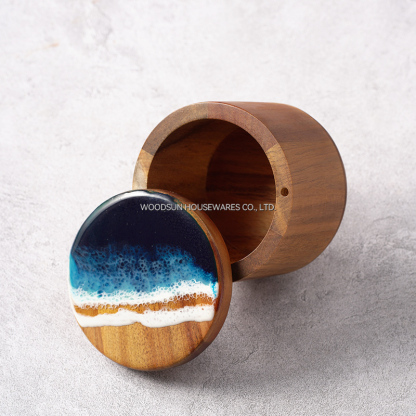 Woodsun Acacia Magnet Resin Wood Salt Box Manufacturer