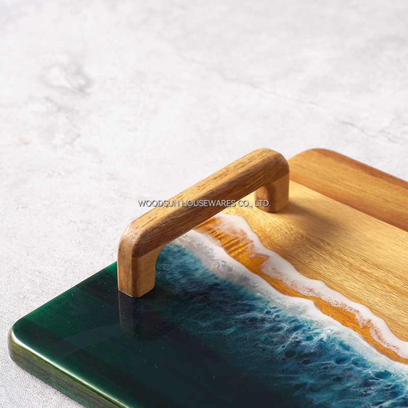 Woodsun Custom Sea Wave Resin Wooden Food Serving Trays Set for Restaurant