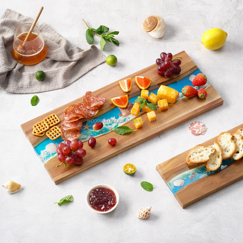 WOODSUN New Ocean Resin Series Acacia Wood Bread Cutting Boards Wholesale