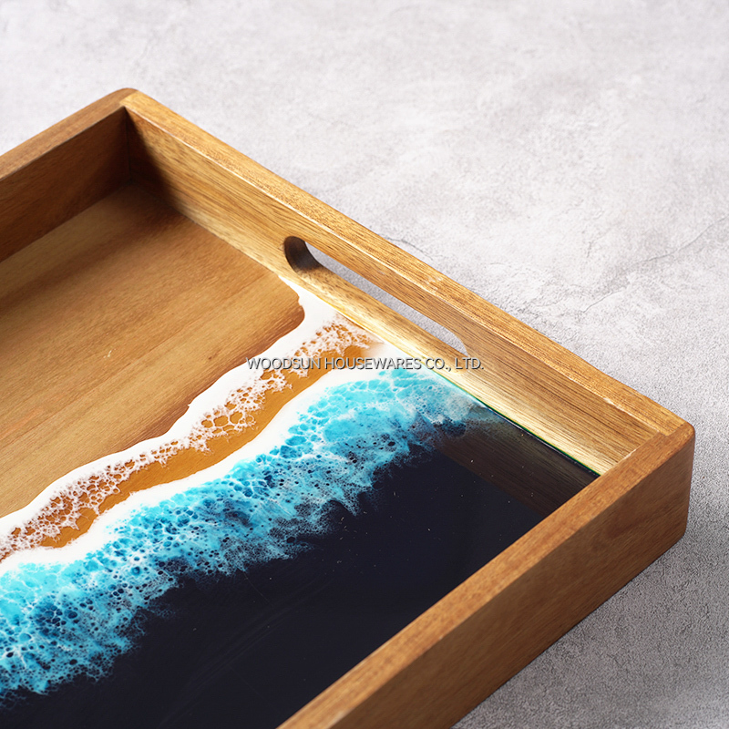 Woodsun Rectangle Marine Resin Wooden Trays Set for Serving