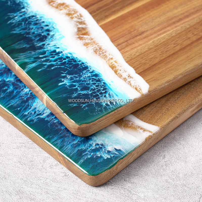 Woodsun Acacia Sea Wave Resin Wooden Cutting Board Serving Board for Party