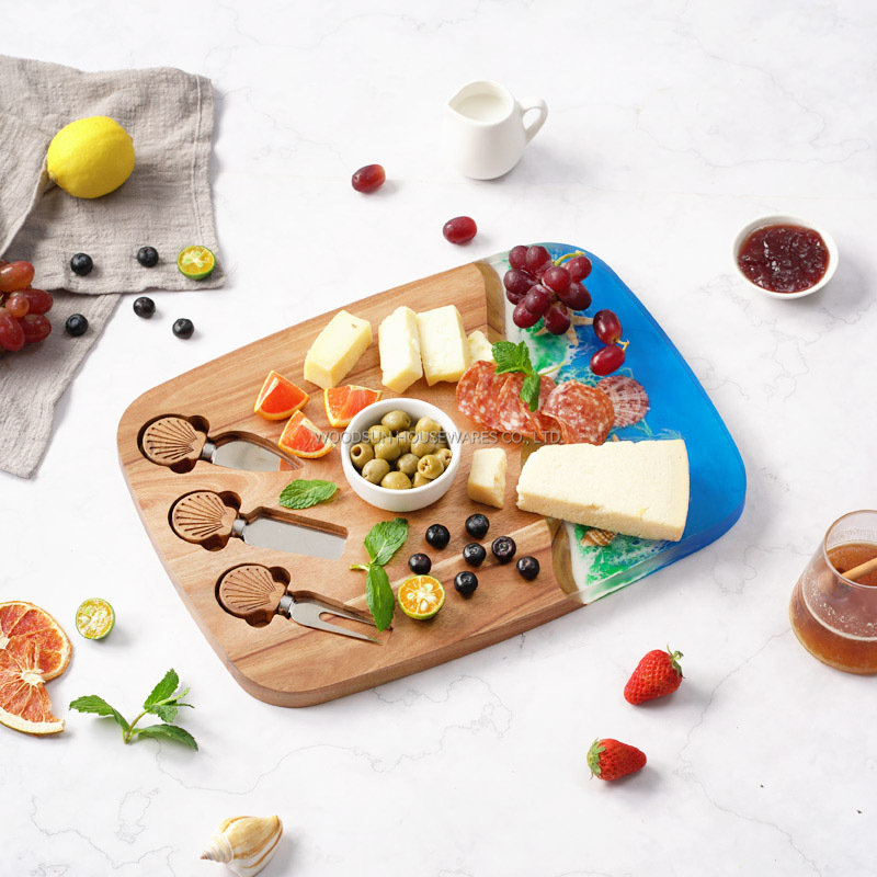 Woodsun Custom Design Ocean Resin Series Wholesale Acacia Charcuterie Cheese Board