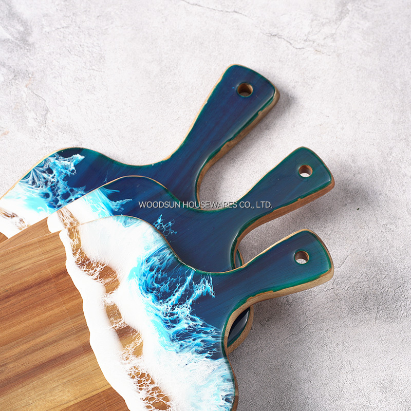 Woodsun Acacia Sea Wave Resin Wood Trays Wood Set Serving