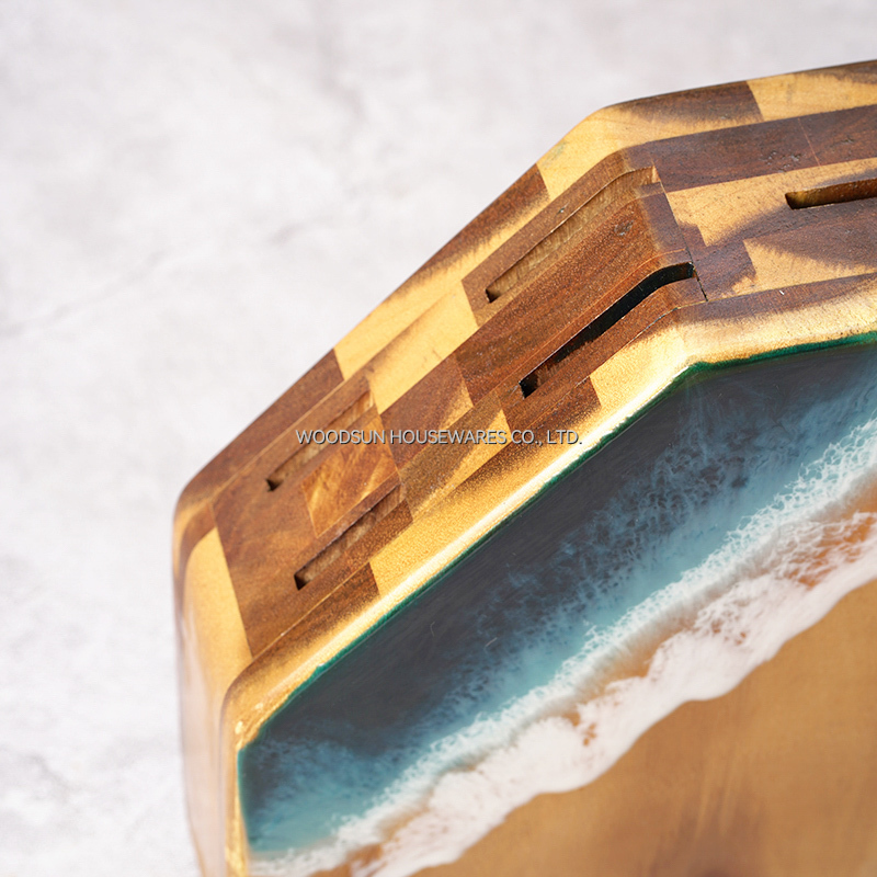 Woodsun 2026 Acacia Wood Resin Kitchen Chef Knife Block for Sale