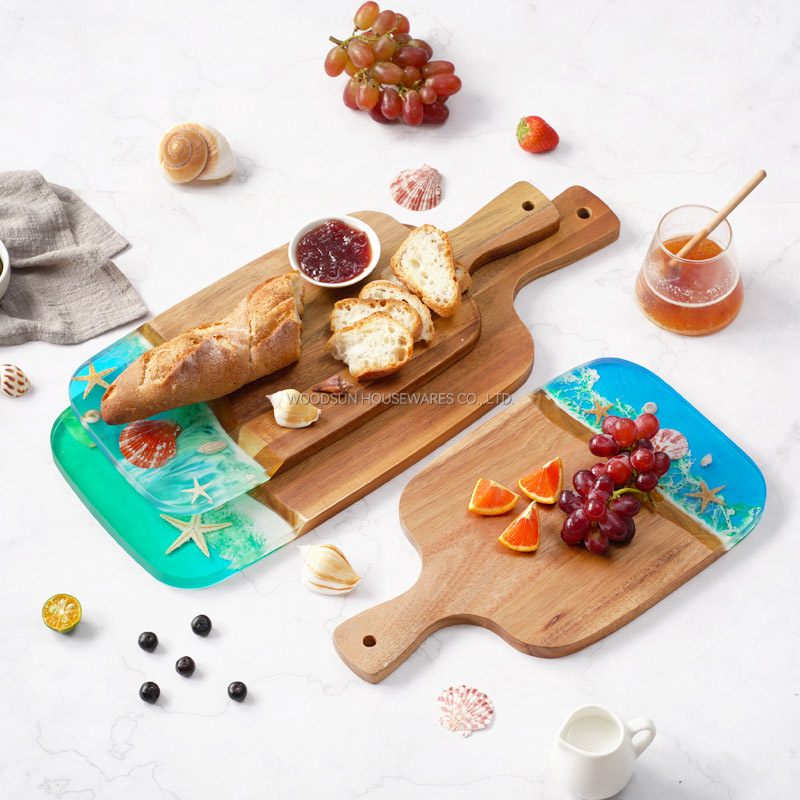 WOODSUN New Ocean Resin Series Paddle Cutting Board Charcuterie Custom Serving Board