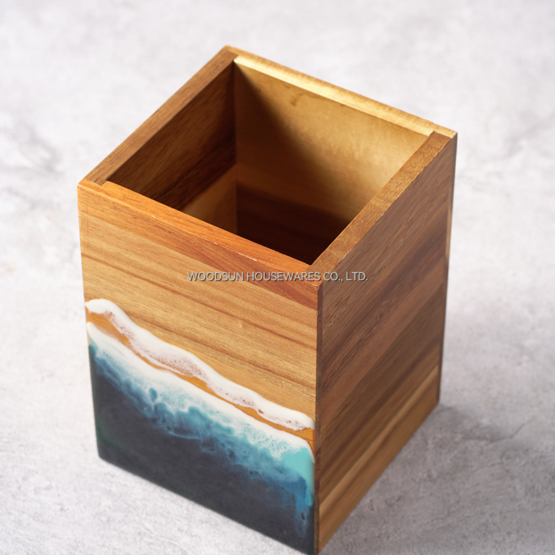 Woodsun 2025 Sea Wave Design Kitchen Wooden Spoon Cutlery Organizer Utensil Holder