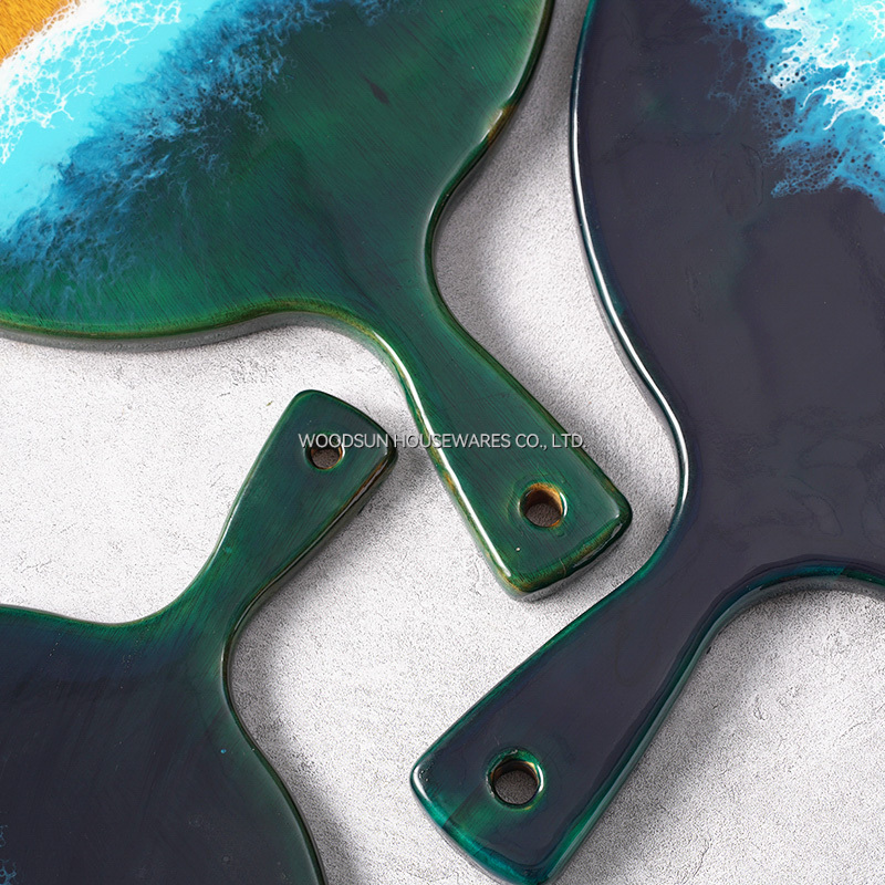 Woodsun Acacia Wood Resin Sea Wave Breakfast Tray Wooden Plates for Restaurants