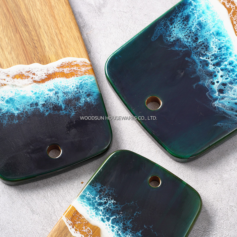 Woodsun Acacia Sea Wave Resin Custom Party Serving Tray Restaurant Food