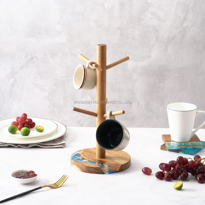 Woodsun Custom Ocean Resin Series Wood Cup Holder Mug Cup Tree