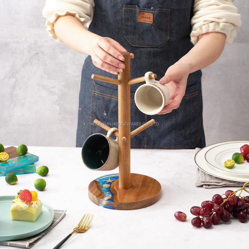 Woodsun Custom Ocean Resin Series Wood Cup Holder Mug Cup Tree