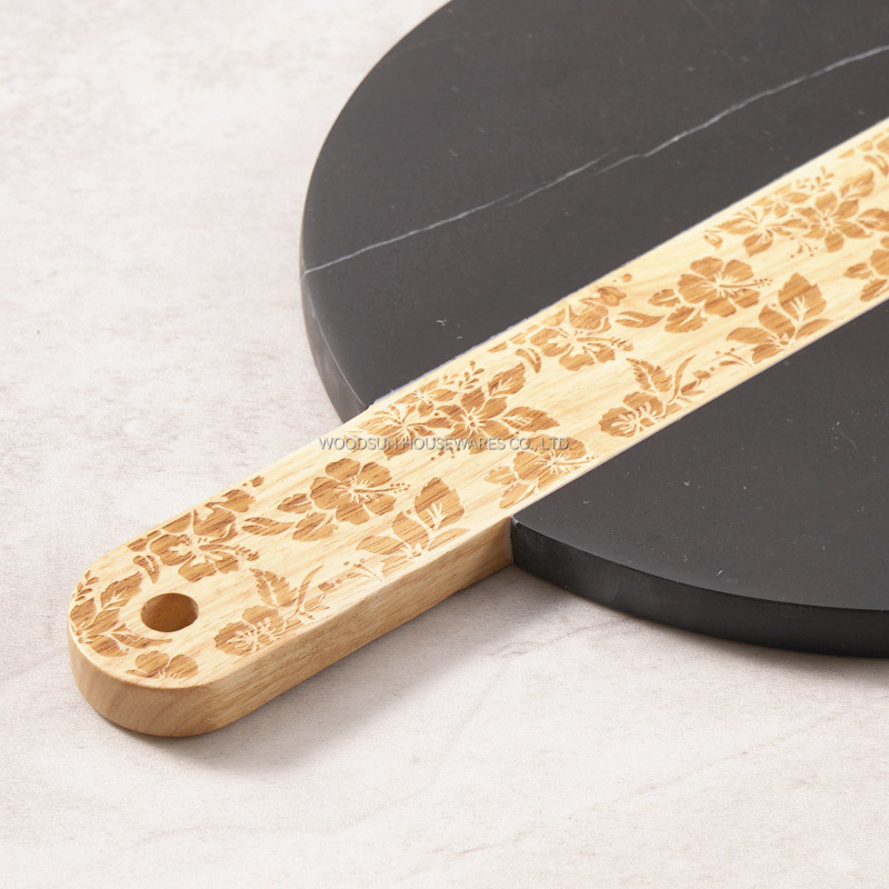 Woodsun Laser Pattern Marble And Rubber Wood Cutting Board 2024 Black Marble Chopping Block