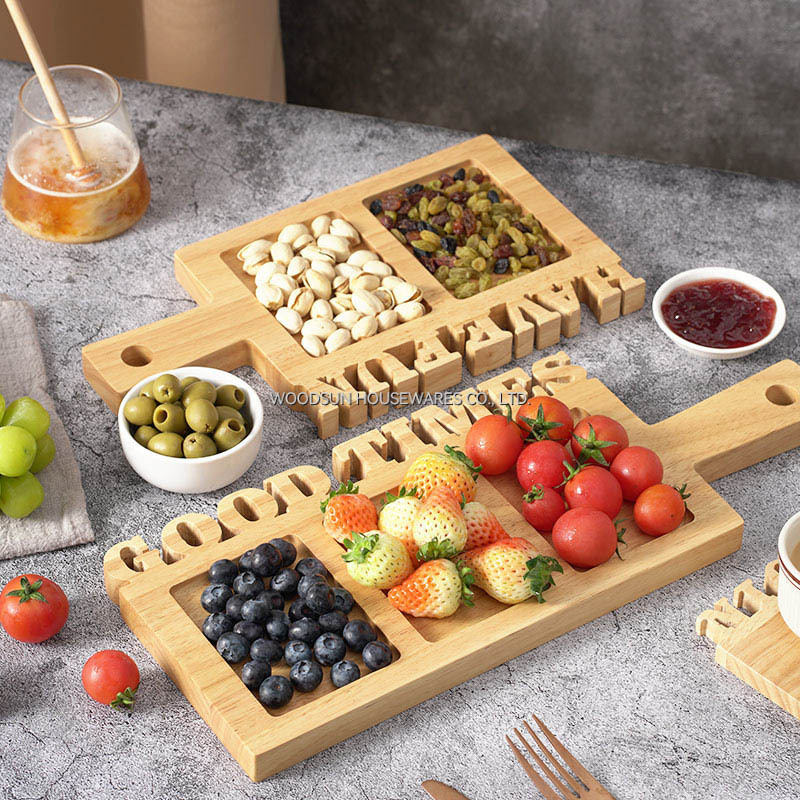 Woodsun Design Solid Lettering Assiette Collation Snackbord Wooden Serving Plates for Restaurants for Christmas